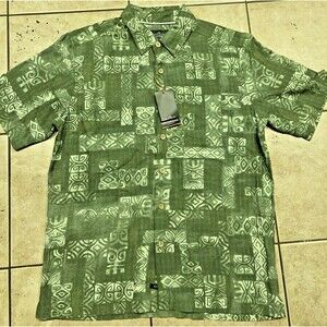 Quiksilver Shirt Mens M Watermen Collection Comfort Green Hawaiian Tribal Camp